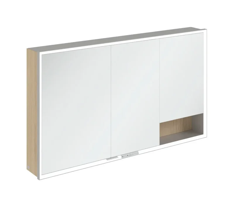 Villeroy & Boch My View+ - spoguļskapītis ar LED apgaismojumu 130x75x17 cm, 3 durvis, Nordic Oak/Pelēks A48113VJ
