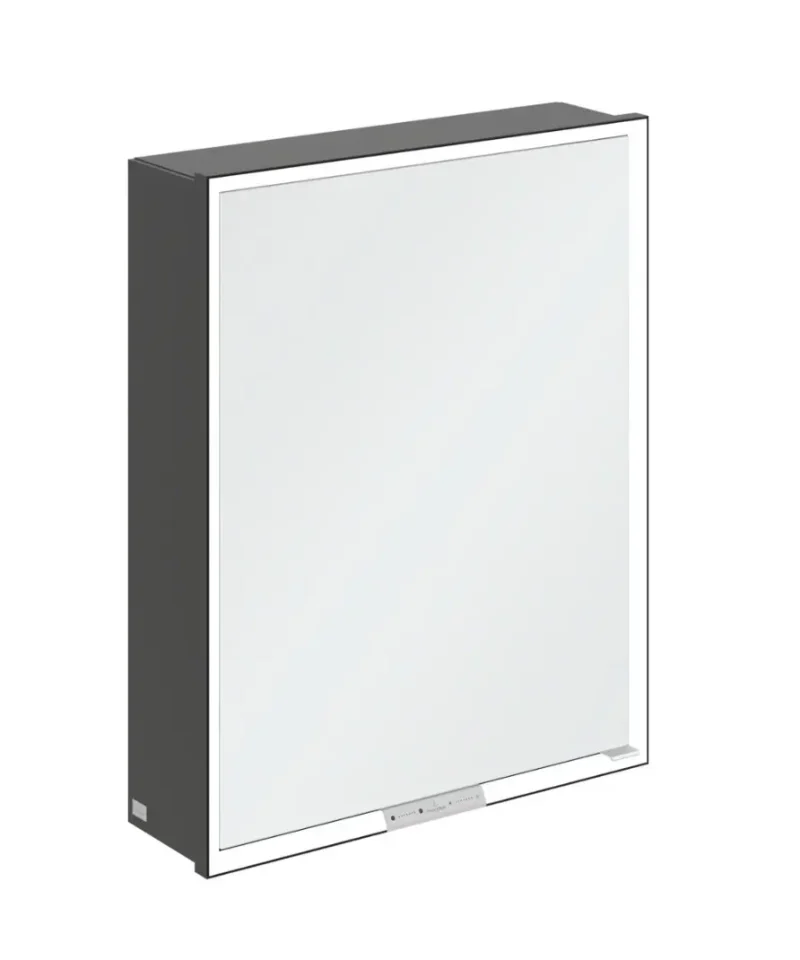Villeroy & Boch My View+ - spoguļskapītis ar LED apgaismojumu 60x75x17 cm, 1 durvis, eņģes kreisajā pusē, matēti melns B4816L00
