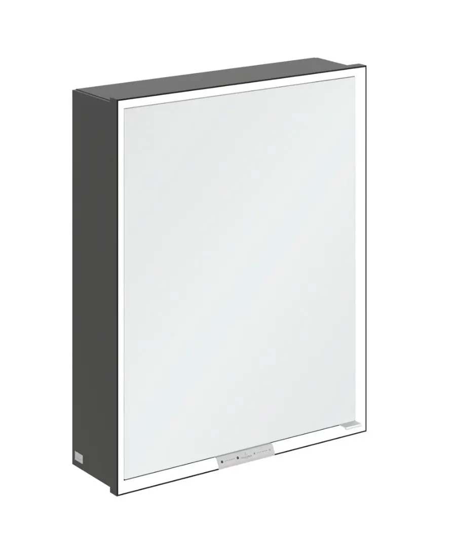 Villeroy & Boch My View+ - spoguļskapītis ar LED apgaismojumu 60x75x17 cm, 1 durvis, eņģes kreisajā pusē, matēti melns B4816L00