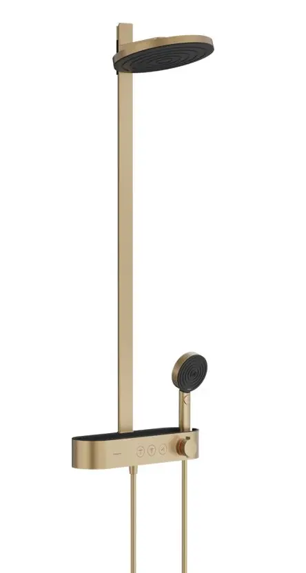 Hansgrohe Pulsify S - dušas komplekts ar termostatu, diametrs 26 cm, 3 strūklu veidi, EcoSmart, matēta birstēta bronza 24241140