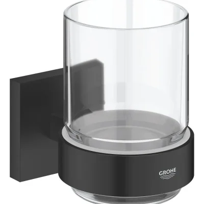 Grohe QuickFix Start Cube - zobu birstes glāze ar turētāju, stikls/melns matēts 410972430