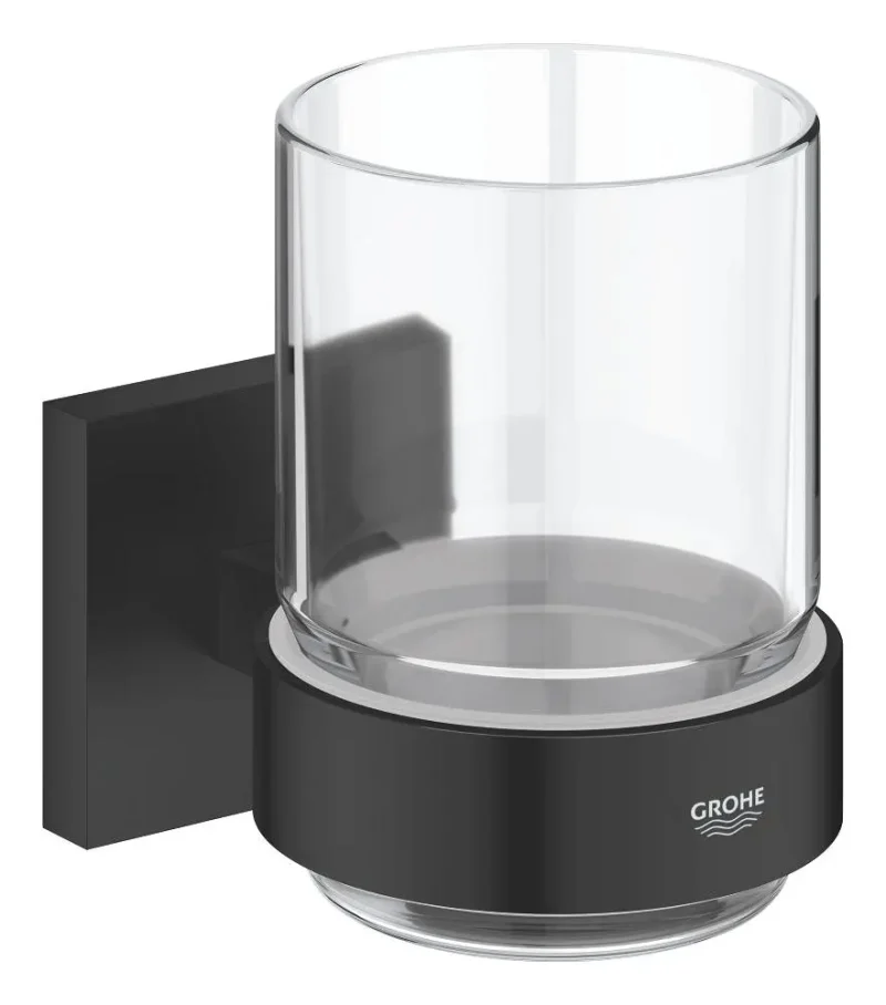 Grohe QuickFix Start Cube - zobu birstes glāze ar turētāju, stikls/melns matēts 410972430