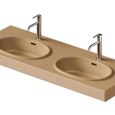 Duravit Balcoon - dubultā izlietne 130 x 48 cm, ar pārplūdi, 2 jaucējkrāna atverēm, ar noteces komplektu, DuraShield, Terra 241213AM00