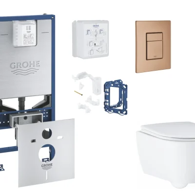 Grohe Rapid SLX - komplekts priekšsienas elements, WC ar SoftClose sēdekli, Skate Cosmopolitan vadības plāksni un Fresh pārbūves komplektu, Warm Sunset birstēts SANI11BB4152