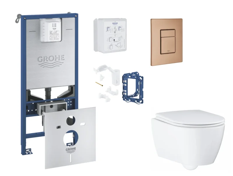 Grohe Rapid SLX - komplekts priekšsienas elements, WC ar SoftClose sēdekli, Skate Cosmopolitan vadības plāksni un Fresh pārbūves komplektu, Warm Sunset birstēts SANI11BB4152
