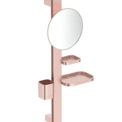 Ideal Standard ALU+ - kosmētikas spogulis ar plauktu un zobu birstes glāzi, rozā BD589RO