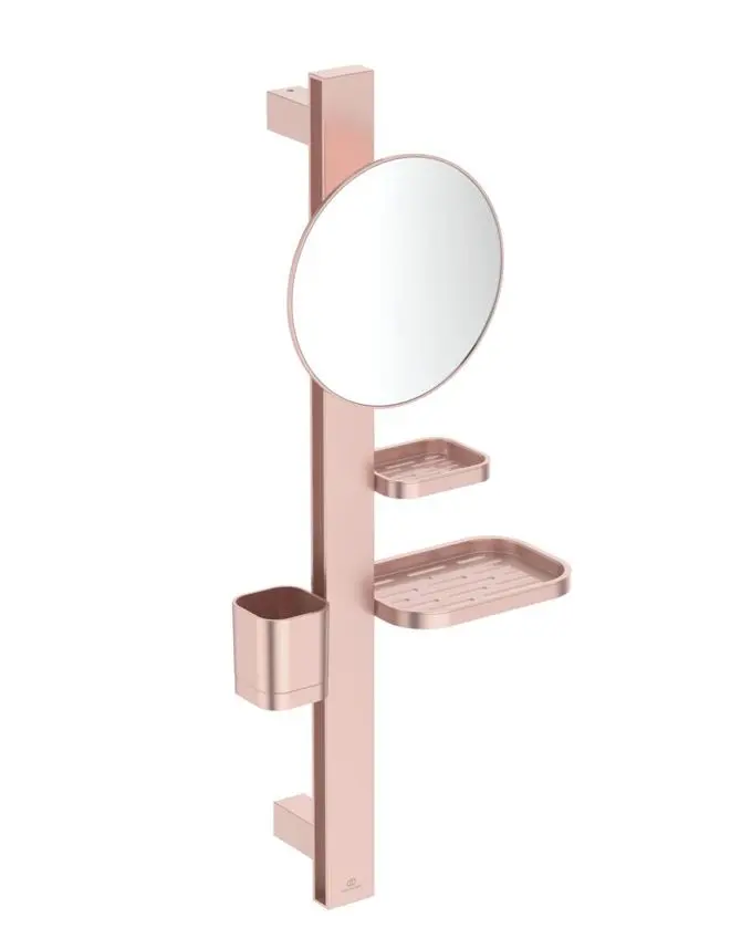 Ideal Standard ALU+ - kosmētikas spogulis ar plauktu un zobu birstes glāzi, rozā BD589RO