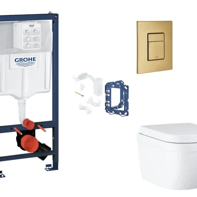 Grohe Rapid SL - komplekts priekšsienas elements, WC ar Softclose sēdekli, Skate Cosmopolitan vadības plāksni un Fresh pārbūves komplektu, Triple Vortex, Cool Sunrise birstēts SANI11BB4156