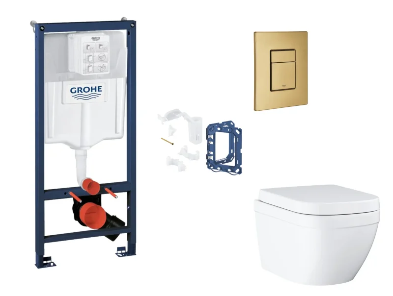 Grohe Rapid SL - komplekts priekšsienas elements, WC ar Softclose sēdekli, Skate Cosmopolitan vadības plāksni un Fresh pārbūves komplektu, Triple Vortex, Cool Sunrise birstēts SANI11BB4156