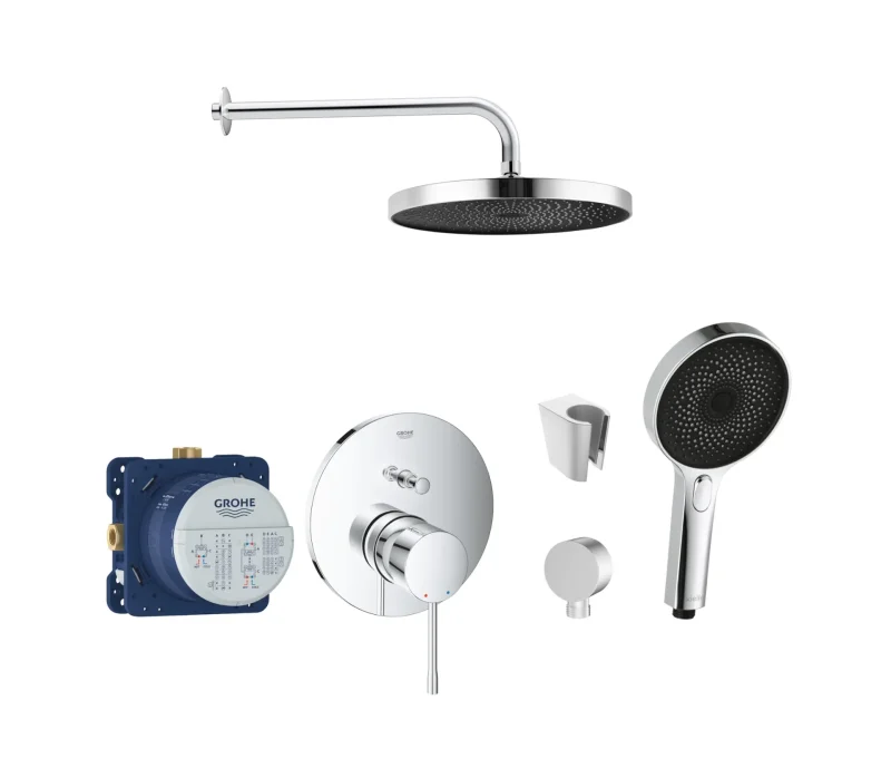 Grohe/Kielle - dušas komplekts ar maisītāju un zemapmetuma montāžas korpusu, hroms SANI21GKK012