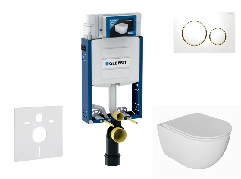 Geberit Kombifix - komplekts priekšsienas elements, WC Oudee ar Softclose sēdekli un Sigma20 vadības plati, balts/zelta SANI15CA3122