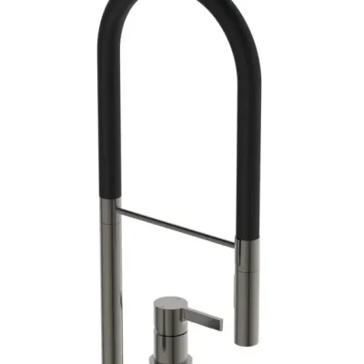 Ideal Standard Gusto - virtuves izlietnes maisītājs ar elastīgu roku un dušu, 2 caurumu uzstādīšana, Magnetic Grey/melns BD425A5