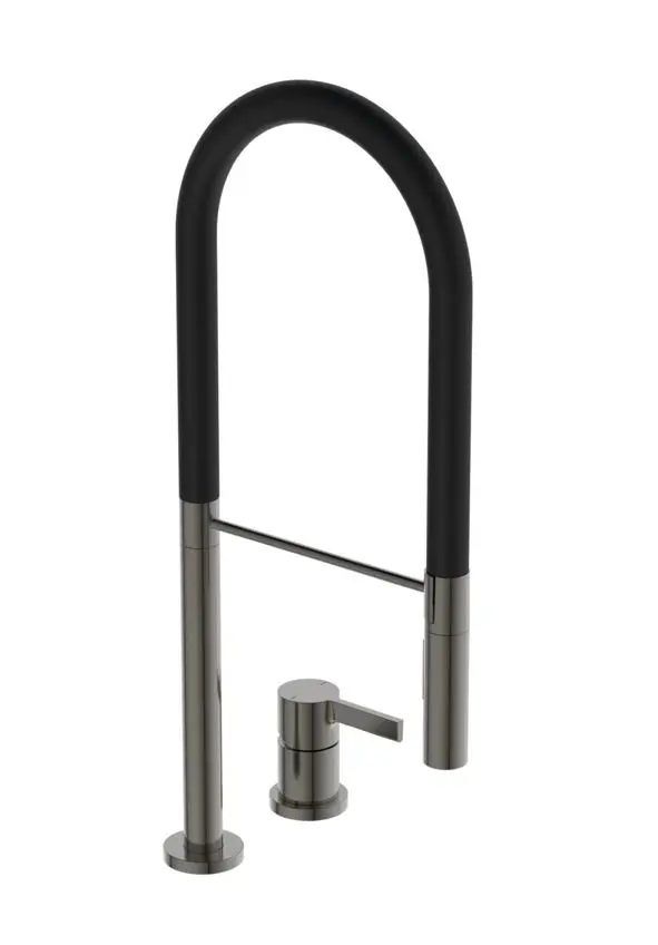 Ideal Standard Gusto - virtuves izlietnes maisītājs ar elastīgu roku un dušu, 2 caurumu uzstādīšana, Magnetic Grey/melns BD425A5