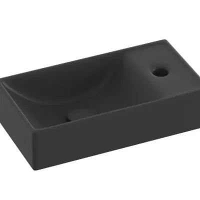 Ravak Veda 400 - rokas izlietne 41x22 cm, bez pārplūdes, maisītāja caurums labajā pusē, matēti melna XJXPD240000