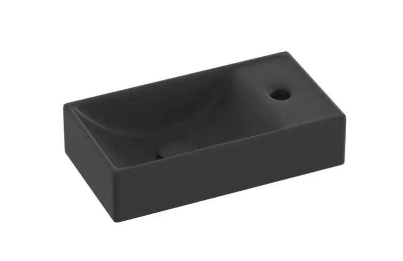 Ravak Veda 400 - rokas izlietne 41x22 cm, bez pārplūdes, maisītāja caurums labajā pusē, matēti melna XJXPD240000