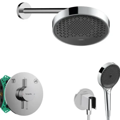 Hansgrohe - dušas komplekts ar zemapmetuma maisītāju, ar montāžas korpusu, diametrs 25 cm, 3 strūklas veidi, hroms SANI21HHH004