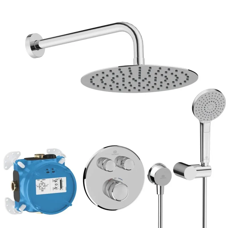 Ideal Standard CeraTherm Navigo - dušas komplekts ar zemapmetuma termostatu, ar iebūvējamo korpusu, 3 strūklas veidi, diametrs 25 cm, hroms A7771AA