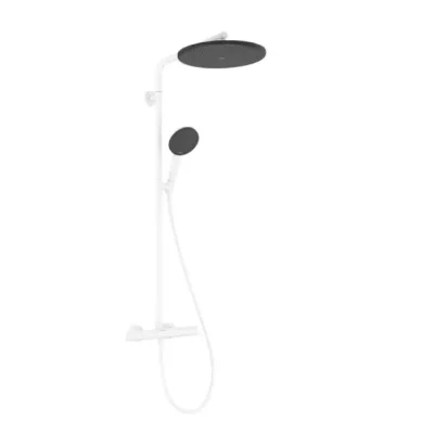 Hansgrohe Raindance Alive S Puro - dušas komplekts ar termostatu, 21x34 cm, 3 strūklas veidi, matēti balts 24592700