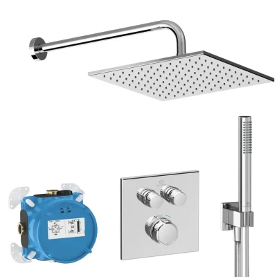 Ideal Standard CeraTherm Navigo - dušas komplekts ar zemapmetuma termostatu, ar montāžas korpusu, 30x30 cm, hroms A7773AA