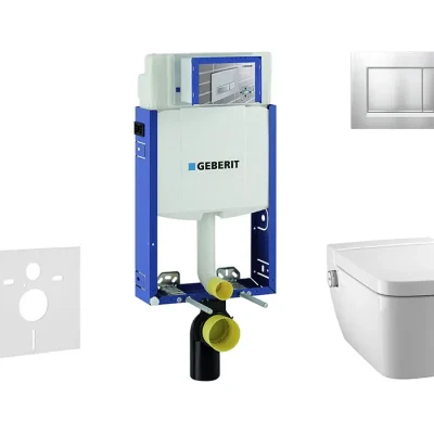 Geberit Kombifix - uzstādīšanas elements sienas WC ar vadības plati Sigma20, matēts hroms/hroms + Tece One - dušas WC un WC sēdeklis, bez apmales, SoftClose 110.302.00.5 NT7