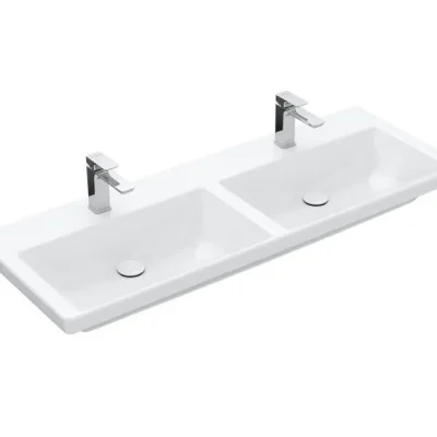 Villeroy & Boch Subway 3.0 - mēbeļu dubultizlietne 130x47 cm, bez pārplūdes, caurumi jaucējkrāniem, CeramicPlus, Alpu balts 4A71D1R1
