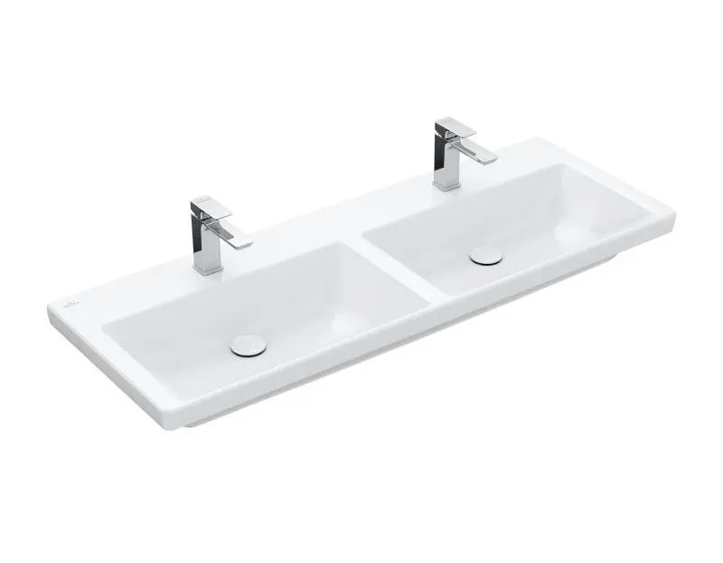 Villeroy & Boch Subway 3.0 - mēbeļu dubultizlietne 130x47 cm, bez pārplūdes, caurumi jaucējkrāniem, CeramicPlus, Stone White 4A71D1RW