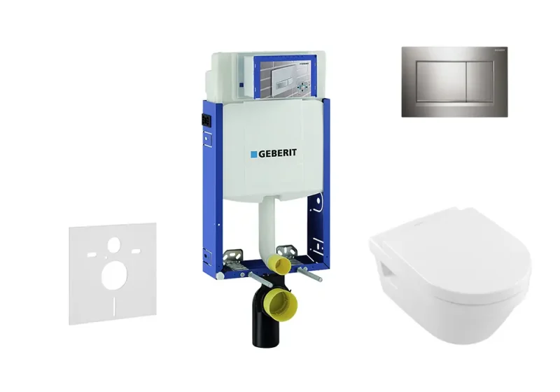 Geberit Kombifix - uzstādīšanas elements sienas WC ar vadības plati Sigma20, balts/hroms spīdīgs + Villeroy Boch - WC un WC sēdeklis, DirectFlush, CeramicPlus 110.302.00.5 NB6