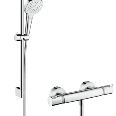 Hansgrohe Croma Select E - dušas komplekts Vario ar termostata maisītāju, dušas stienis 65 cm, 3 strūklas, balts / hromēts 27081400