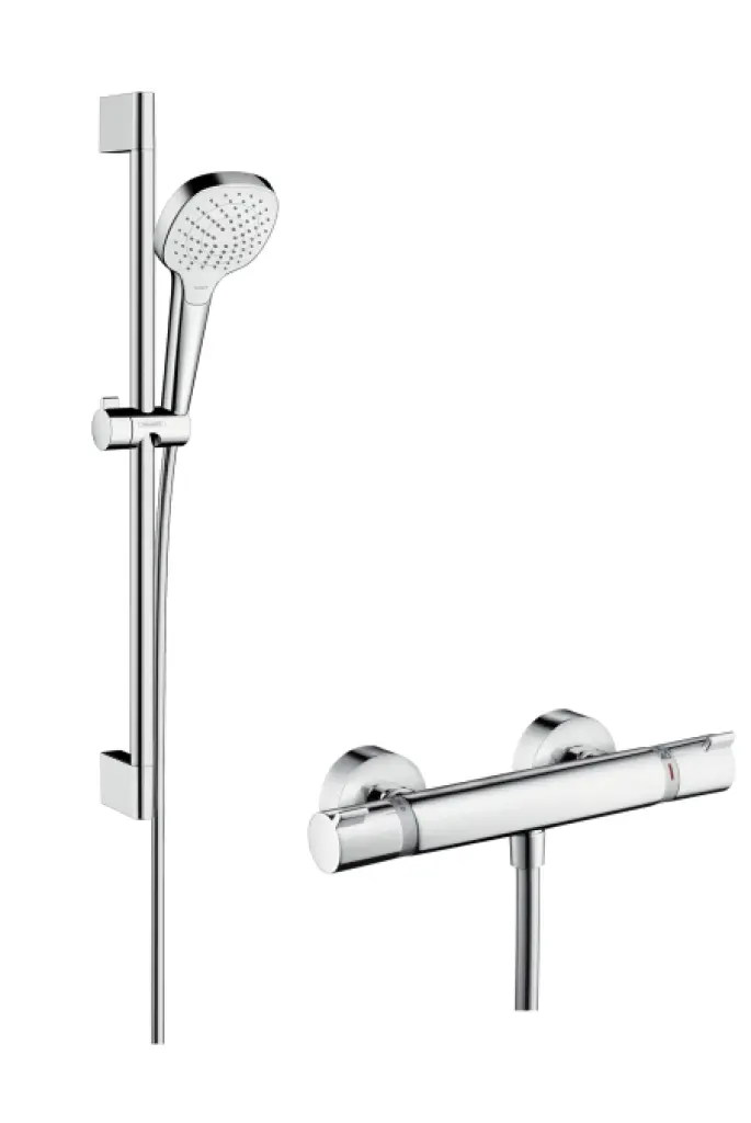 Hansgrohe Croma Select E - dušas komplekts Vario ar termostata maisītāju, dušas stienis 65 cm, 3 strūklas, balts / hromēts 27081400