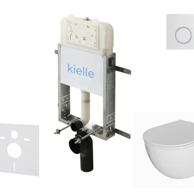 kielle Genesis New - komplekts priekšsienas uzstādīšanai, WC Oudee, Rimless, Softclose sēdeklis un vadības plate Gemini New II, spīdīgi balts/hroms 30528SZ04