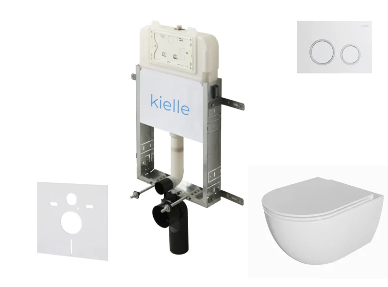 kielle Genesis New - komplekts priekšsienas uzstādīšanai, WC Oudee, Rimless, Softclose sēdeklis un vadības plate Gemini New II, spīdīgi balts/hroms 30528SZ04