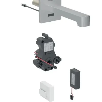 Geberit Brenta - elektronisks izlietnes maisītājs zemapmetuma montāžai, darbība ar baterijām, easy to clean, matēts nerūsējošais tērauds 116.294.SN.1