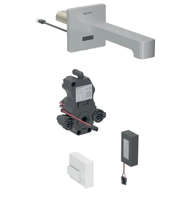 Geberit Brenta - elektronisks izlietnes maisītājs zemapmetuma montāžai, darbība ar baterijām, easy to clean, matēts nerūsējošais tērauds 116.294.SN.1
