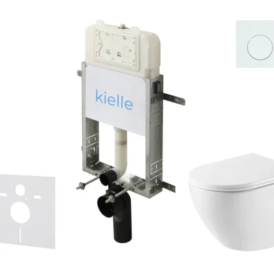 kielle Genesis New - komplekts priekšsienas uzstādīšanai, WC Oudee, Vortex Rimless+, Softclose sēdeklis un vadības plate Gemini New I, spīdīgi balts 30528SZ55