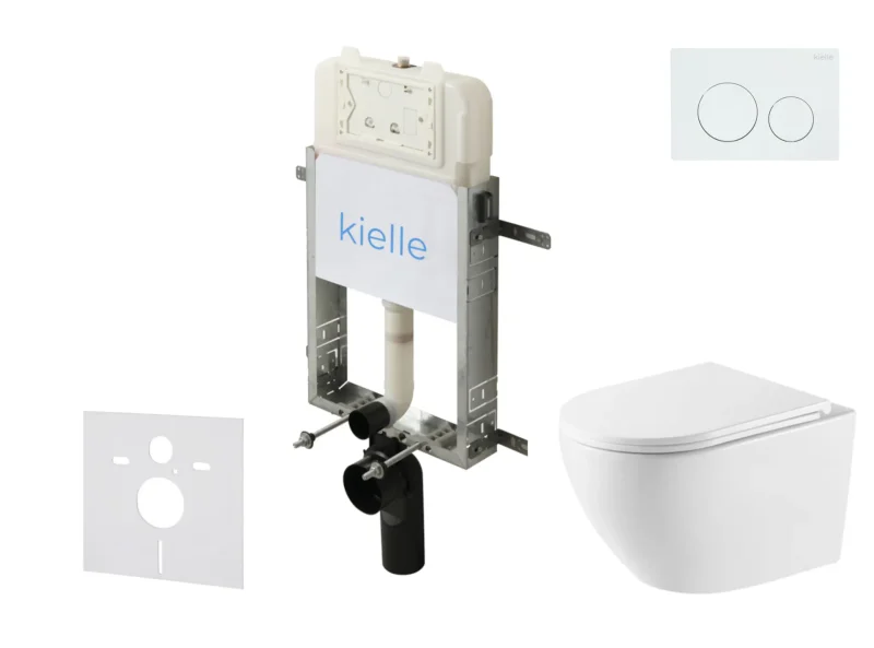kielle Genesis New - komplekts priekšsienas uzstādīšanai, WC Oudee, Vortex Rimless+, Softclose sēdeklis un vadības plate Gemini New I, spīdīgi balts 30528SZ55