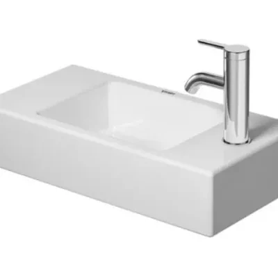 Duravit Vero Air - rokas izlietne 50x25 cm, bez pārplūdes, ar jaucējkrāna caurumu labajā pusē, WonderGliss, balta 07245000081