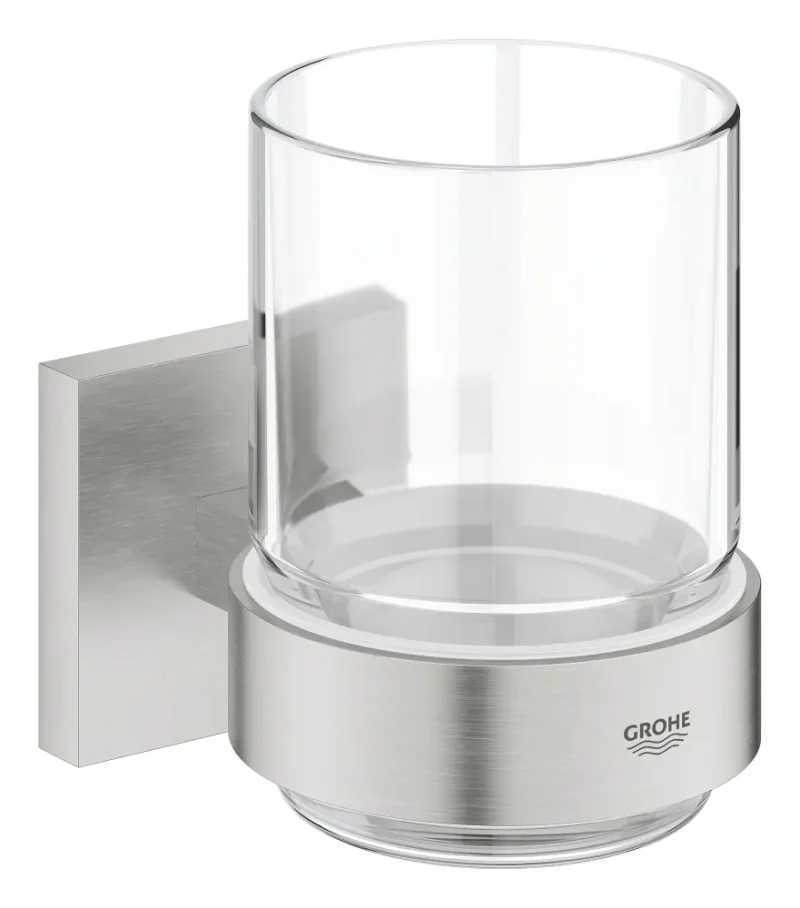 Grohe QuickFix Start Cube - zobu birstes un zobu pastas krūzīte ar turētāju, stikls/Supersteel 41097DC0