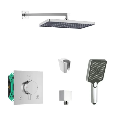 Hansgrohe/Kielle - dušas komplekts ar termostatu un zemapmetuma montāžas korpusu, hroms SANI21HKK012