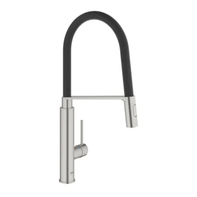 Grohe Concetto - virtuves izlietnes vienas sviras maisītājs ar elastīgu roku un slēdzi, Supersteel 31491DC0