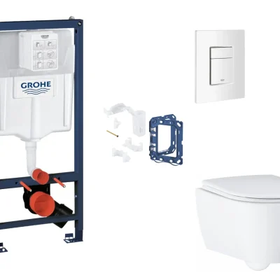 Grohe Rapid SL - komplekts ar priekšsienas elementu, WC ar SoftClose sēdekli, vadības plati Skate Cosmopolitan un Fresh pārveidošanas komplektu, Alpu balts SANI11BB3154