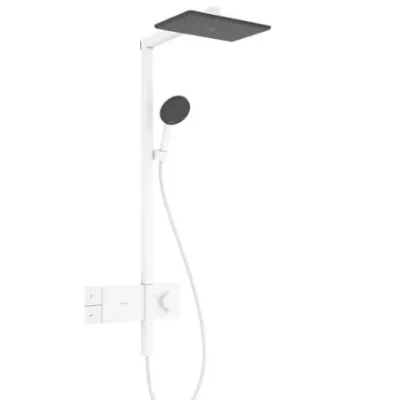 Hansgrohe Raindance Alive Q - dušas komplekts ar termostatu, 21x34 cm, 3 strūklas veidi, matēti balts 24580700