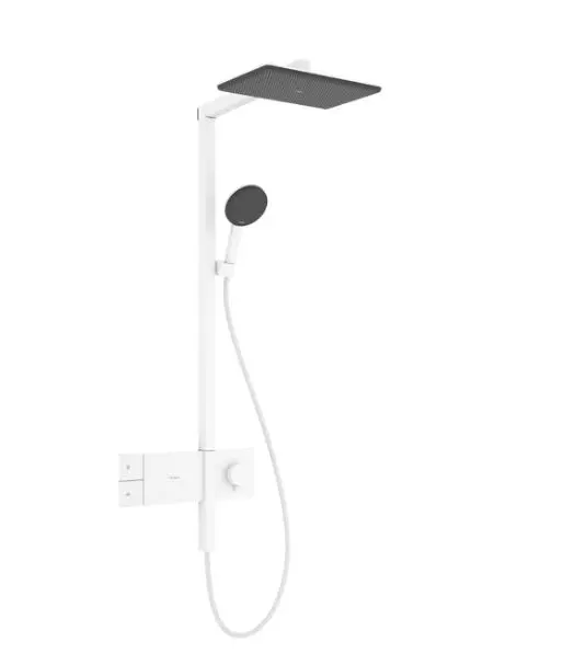 Hansgrohe Raindance Alive Q - dušas komplekts ar termostatu, 21x34 cm, 3 strūklas veidi, matēti balts 24580700