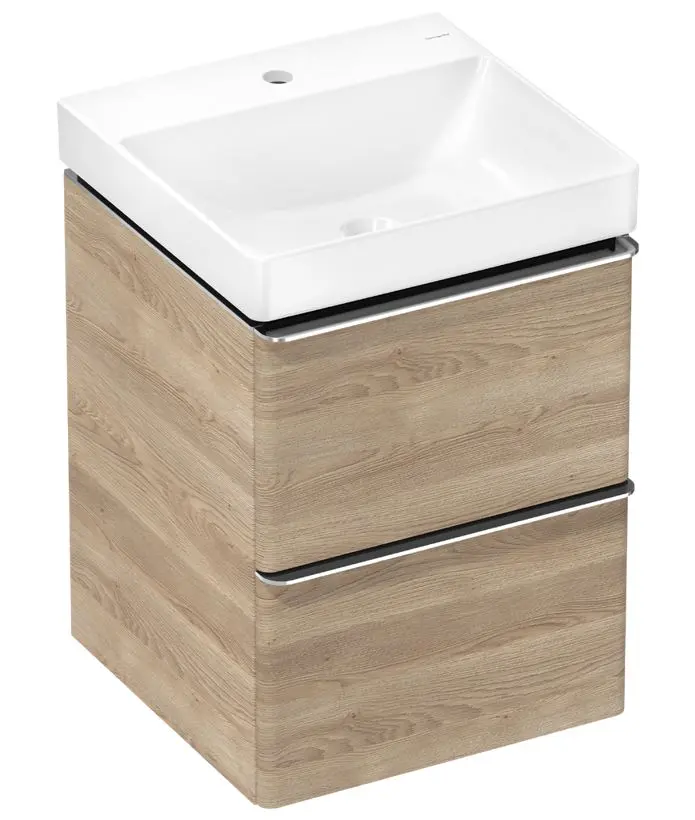 Hansgrohe Xelu Q - izlietne ar zemizlietnes skapi, 63x48x50 cm, 2 atvilktnes, dabīgs ozols/hroms 54370000