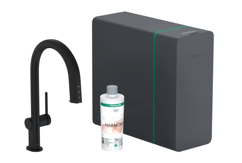 Hansgrohe Aqittura M91 - virtuves izlietnes maisītājs ar izvelkamu izteku, SodaSystem, matēti melns 76836670