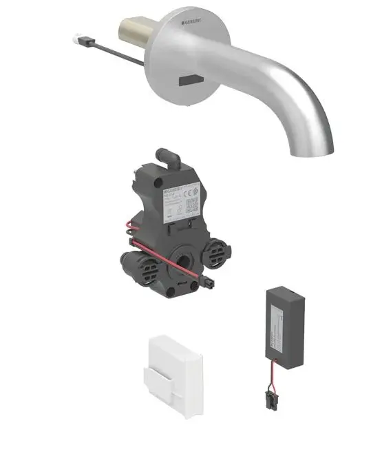Geberit Piave - elektronisks izlietnes maisītājs zemapmetuma montāžai, darbība ar baterijām, easy to clean, birstēts nerūsējošais tērauds 116.264.SN.1