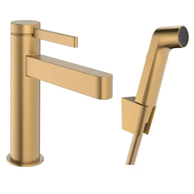 Hansgrohe Finoris - izlietnes maisītājs ar Push-Open noteces komplektu un bidē dušu, EcoSmart, birstēta bronza 76210140