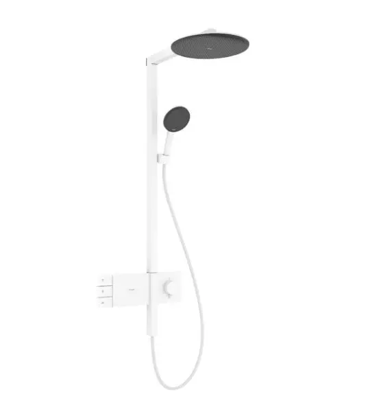 Hansgrohe Raindance Alive S - dušas komplekts ar termostatu, diametrs 30 cm, 3 strūklas veidi, matēti balts 24595700