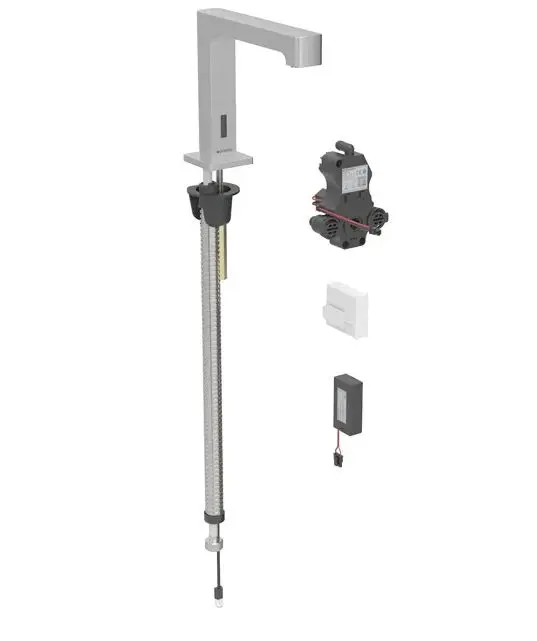 Geberit Brenta - Elektronisks izlietnes vārsts, bateriju barošana, easy to clean, matēts nerūsējošais tērauds 116.193.SN.1