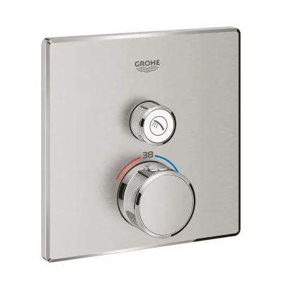 Grohe Grohtherm SmartControl - termostata dušas maisītājs, zemapmetuma montāža, ar 1 noslēgvārstu, Supersteel 29123DC0
