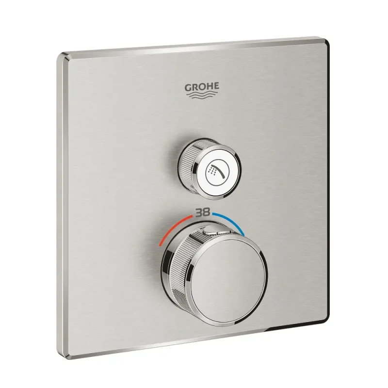 Grohe Grohtherm SmartControl - termostata dušas maisītājs, zemapmetuma montāža, ar 1 noslēgvārstu, Supersteel 29123DC0